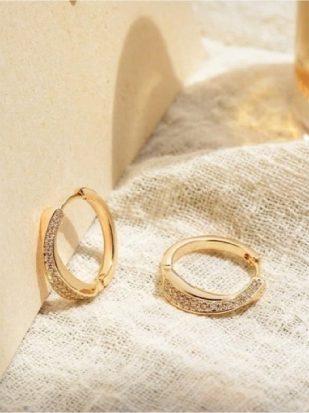 14k Gold Plated Cubic Zirconia Hoop Earrings